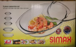 Simax 9 részes hőálló üvegtál készlet, 1liter+1,5liter+2liter+2,4liter+2,4liter