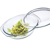 Simax hőálló ovális üvegtál fedővel, 2,4 liter+1,2 liter