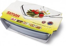 Simax hőálló szögletes tál fedővel, 3,2 liter+2,2 liter