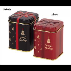 T.B.XMS892 Fémdoboz dombornyomott, 60x60x80mm, Season's Greetings, fekete/piros