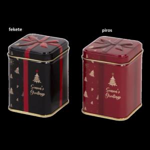 T.B.XMS893 Fémdoboz dombornyomott, 75x75x95mm, Season's Greetings, fekete/piros