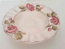 Vanilia Kerámia 30-24 Domború mintás mélytányér,virágos bordó,kézzel festett, V.K.30-24