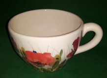 Vanilia Kerámia 43-07, tele virágos kerámia teáscsésze, 5dl, pipacsos, kézzel festett, V.K.43-07