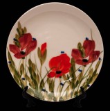 Vanilia Kerámia 43-10 Tele virágos nagyitányér, 20cm, pipacs,kerámia,kézzel festett, V.K.43-10