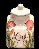 Vanilia Kerámia 43-22, Televirágos fűszertartó nagy,pipacs,1,4l,18,5cm választható felirat,V.K.43-22