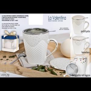 V.B.20833 La Valentina porcelánbögre tetővel, fémszűrővel, 430ml