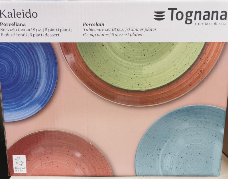 Tognana Madison Kaleido 18 részes színes-fröcskölt mintás porcelán étkészlet,