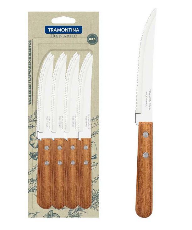 TRAMONTINA DYNAMIC 12 DARABOS STEAK KÉSKÉSZLET, FOGAZOTT PENGÉVEL, FA NYÉLLEL, 22300/905
