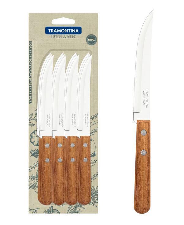 TRAMONTINA DYNAMIC 12 DARABOS STEAK KÉSKÉSZLET SIMA ÉLŰ, FA NYÉLLEL, 22321/905