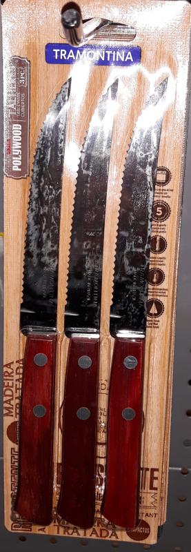 Tramontina Polywood Red fanyelű steak recés kés, 3 db, 12 cm, 21100/375