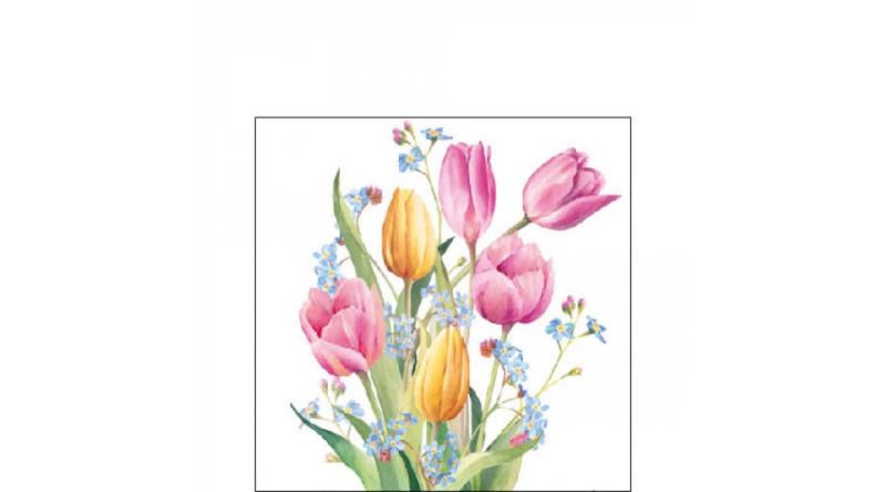 Tulipános szalvéta, AMB.12517030 Tulips Bouquet papírszalvéta 25x25cm,20db-os