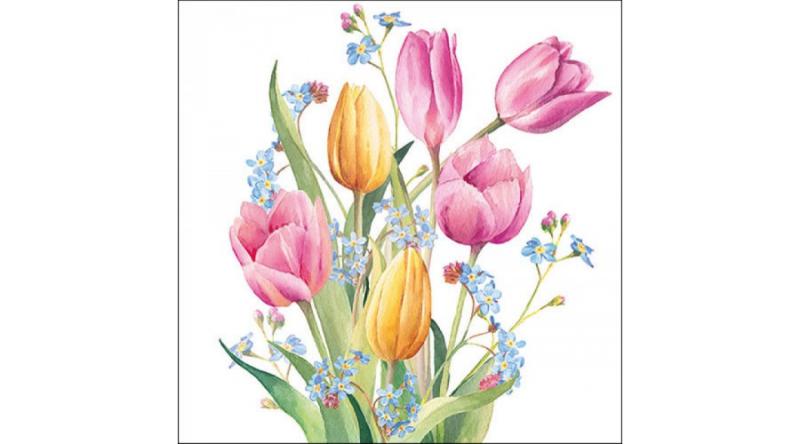 Tulipános szalvéta, AMB.13317030 Tulips Bouquet papírszalvéta 33x33cm, 20db-os