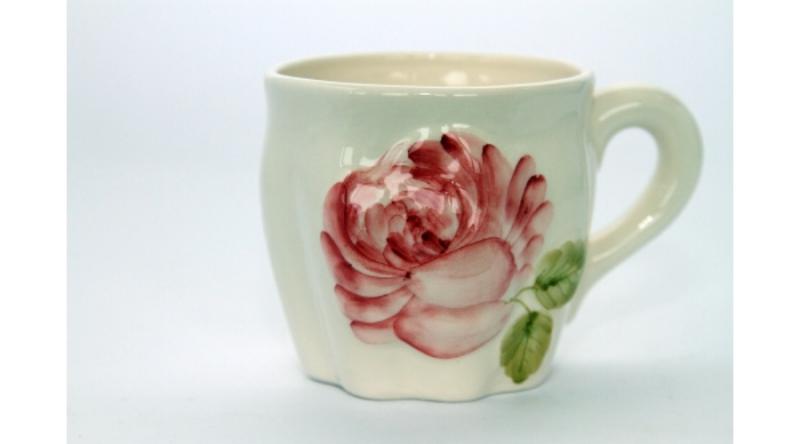 Vanilia Kerámia 23-07, Régi rózsás bögre,kerámia, 3dl, kézzel festett, V.K.23-07