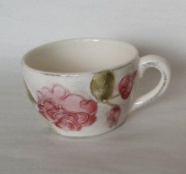 Vanilia Kerámia 30-07, Domború mintás teáscsésze,virágos bordó,kerámia, 3,5 dl, V.K.30-07