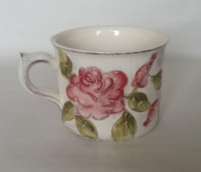 Vanilia Kerámia 30-09, Domború mintás nagyibögre,virágos bordó,kerámia, V.K.30-09