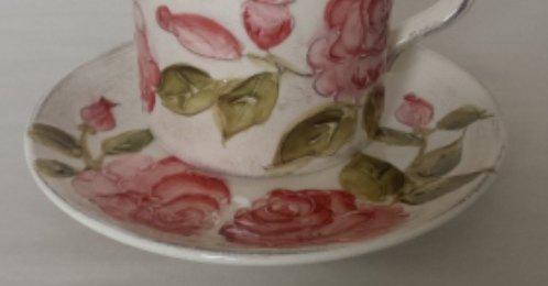 Vanilia Kerámia 30-10, Domború mintás alátét nagyibögréhez, virágos bordó,kerámia, V.K.30-10