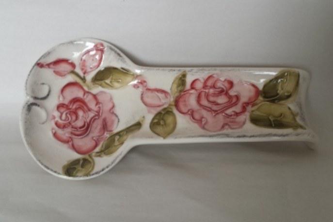 Vanilia Kerámia 30-11 Domború mintás fekvő fakanáltartó,virágos bordó,kerámia, V.K.30-11