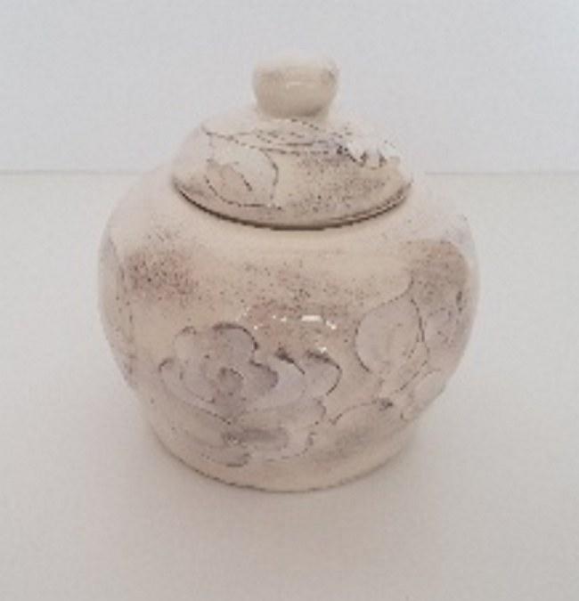 Vanilia Kerámia 31-03 Domború mintás cukortartó,virágos natur,kerámia, V.K.31-03