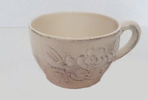 Vanilia Kerámia 31-05, Domború mintás capuccino csésze,virágos natur,kerámia, V.K.31-05