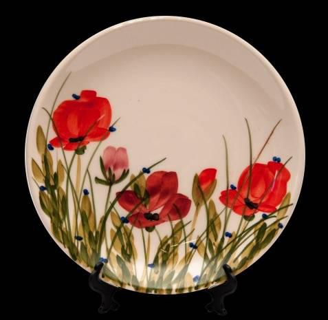 Vanilia Kerámia 43-08 Tele virágos teástányér,pipacs,kerámia,kézzel festett, V.K.43-08