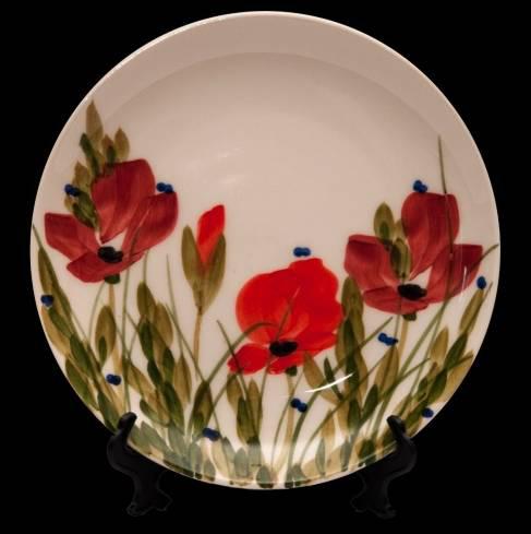 Vanilia Kerámia 43-10 Tele virágos nagyitányér, 20cm, pipacs,kerámia,kézzel festett, V.K.43-10