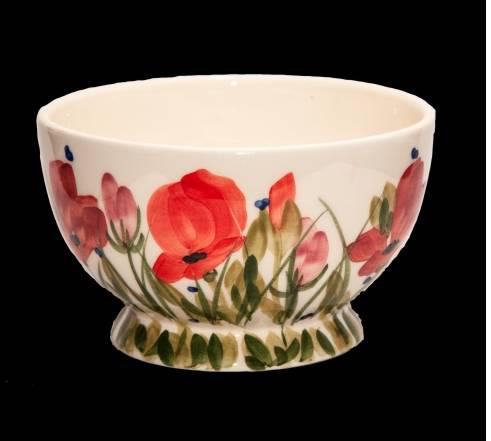 Vanilia Kerámia 43-12 Tele virágos műzlistál,pipacs,kerámia,kézzel festett, V.K.43-12