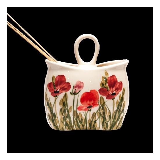 Vanilia Kerámia 43-13 Tele virágos dupla fakanáltartó,pipacs,kerámia, V.K.43-13