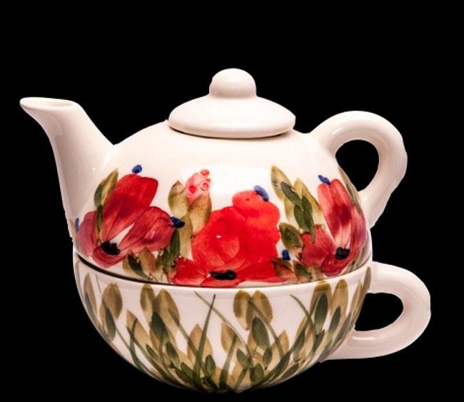 Vanilia Kerámia 43-17 Tele virágos egyszemélyes teás,pipacs,kerámia, V.K.43-17