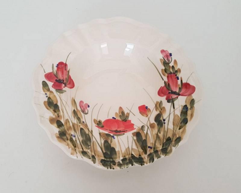 Vanilia Kerámia 43-24 Televirágos mélytányér,pipacs,kerámia,kézzel festett, V.K.43-24
