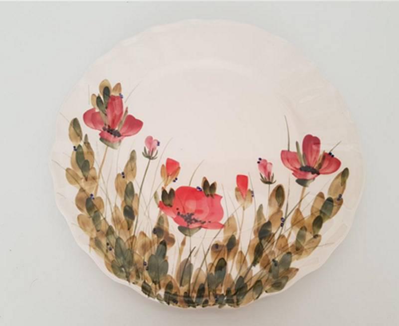 Vanilia Kerámia 43-25 Televirágos lapostányér,pipacs,kerámia,kézzel festett, V.K.43-25