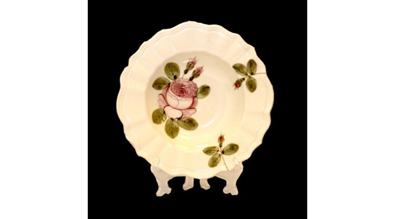 Vanilia Kerámia 44-24 Romantik rózsás mélytányér,kerámia,kézzel festett, V.K.44-24