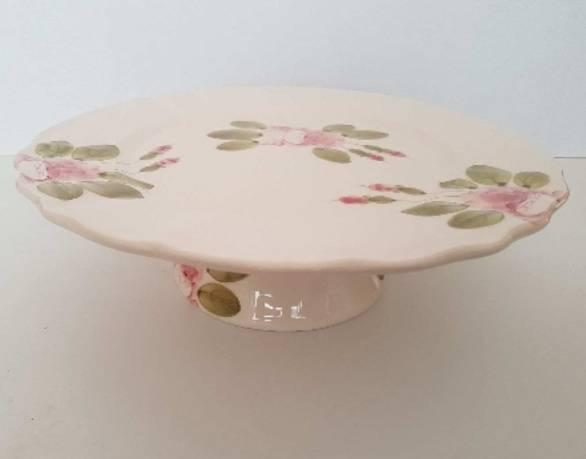 Vanilia Kerámia 44-28, Romantik rózsás tortatál,kerámia,kézzel festett, 28cm, V.K.44-28