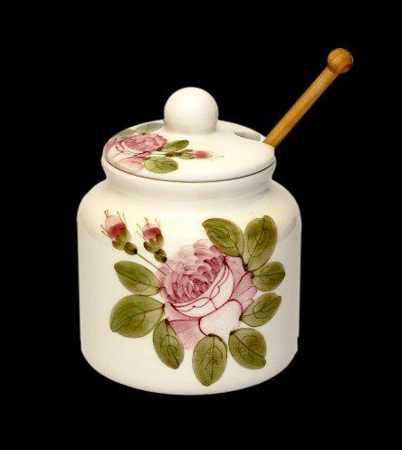 Vanilia Kerámia 44-30-02, Romantik rózsás méztartó közepes,csurgatóval, V.K.44-30-02