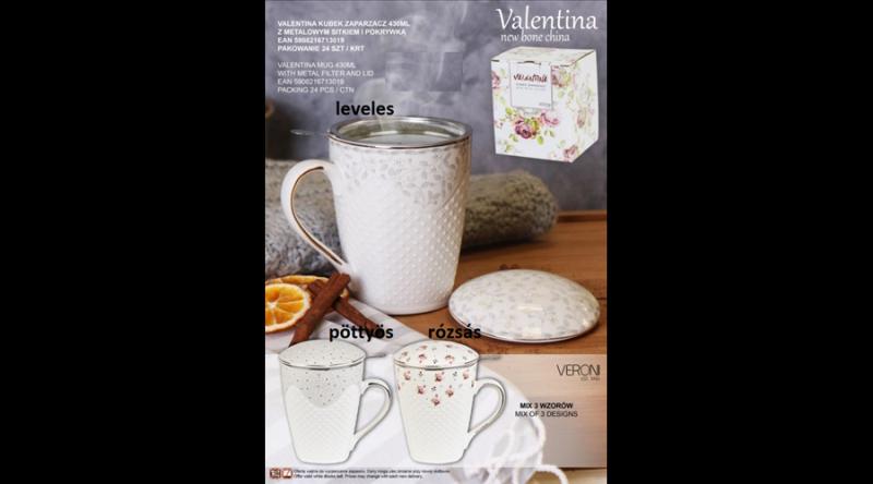 V.B.13019 Valentina porcelán teásbögre tetővel,fémszűrővel,430ml