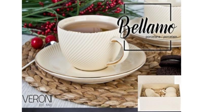 Veroni 12500 Bellamo porceláncsésze+alj 230ml,2 személyes,dobozban