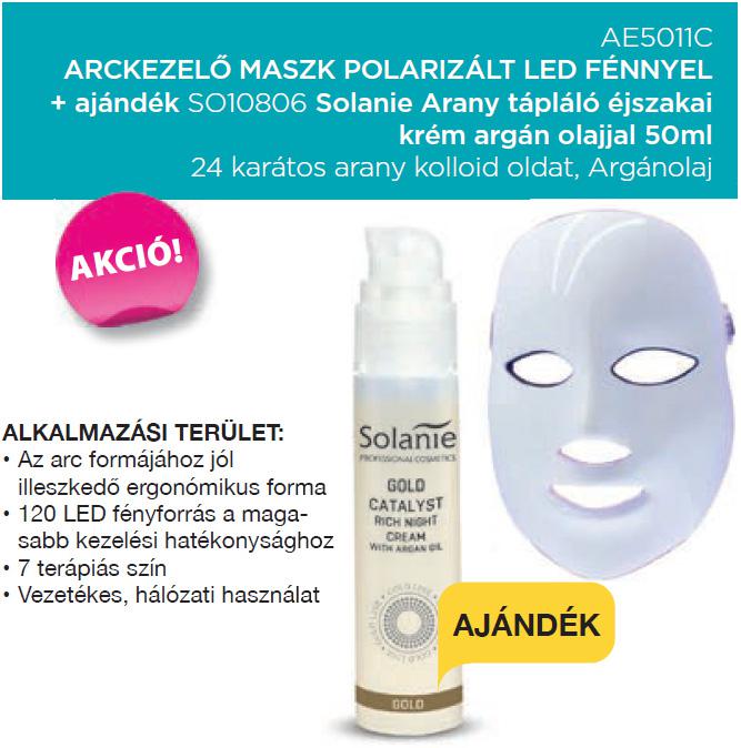 Arckezelő maszk polarizált LED fénnyel anti-aginghez és akne kezeléshez + ajándék Solanie Arany tápláló éjszakai krém argán olajjal 50ml
