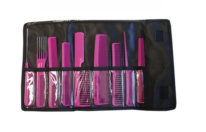 Eurostil fésűszett tartóval 9 db-os / Pink (03928/99)