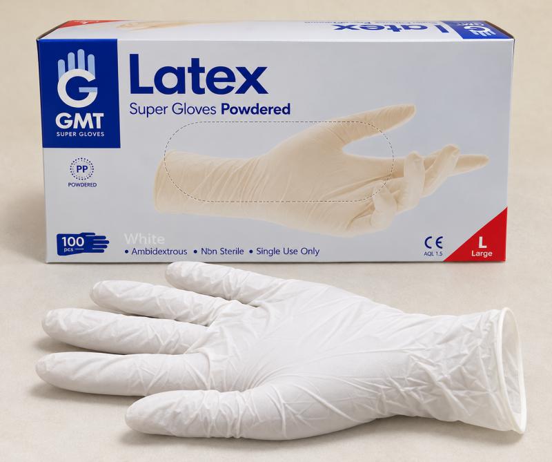 Festőkesztyű latex 100 db (M, 50 pár), fehér, púderes