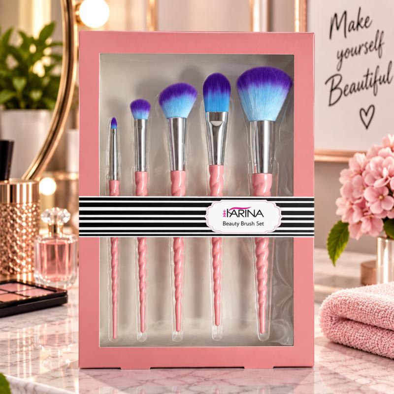 Kozmetikai sminkecset készlet 5 db-os – pink-kék – (724)
