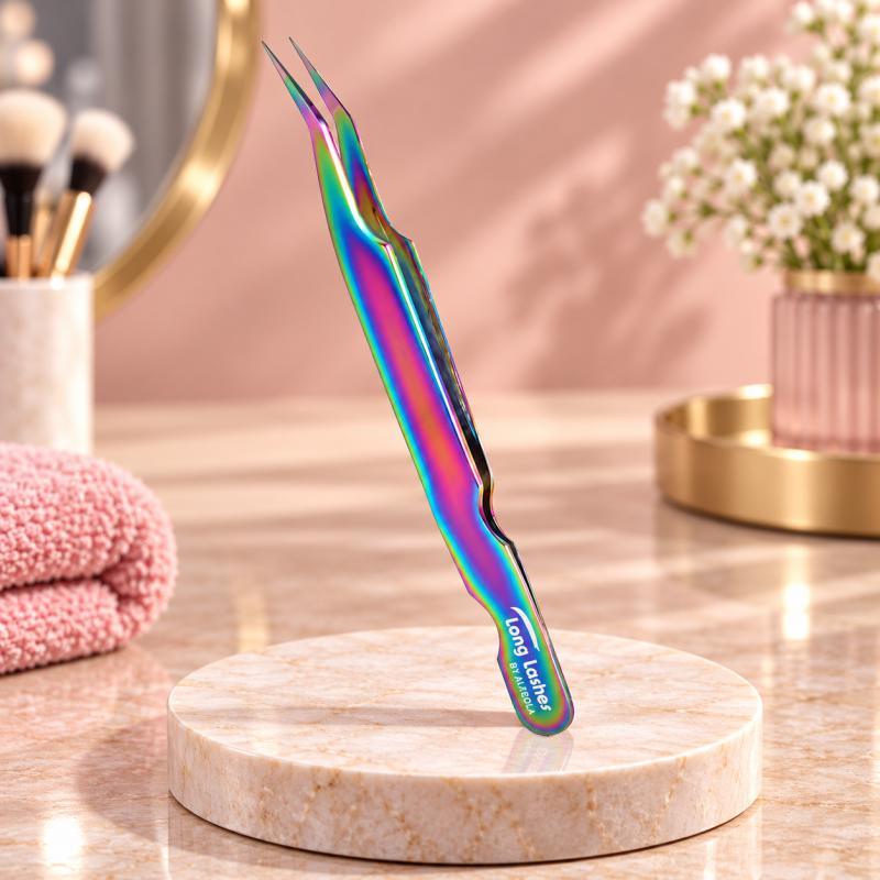 Long Lashes szempilla csipesz enyhén hajlított, multicolor (LLA33016) 12 cm