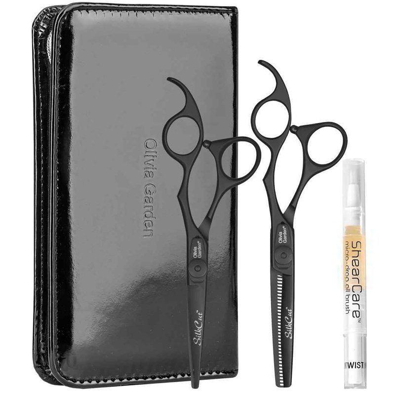 Olivia Garden SilkCut Matt Black Professzionális Fodrász Olló Szett (5.75" Vágó + 6.35" Ritkító)