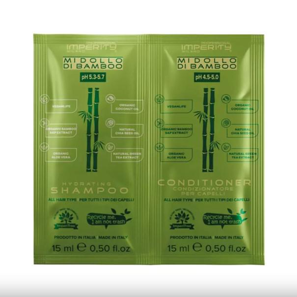 Organic Midollo Di Bamboo Ikertasak, SLS Mentes Sampon és Parabén Mentes Kondicionáló / 2x15ml IP