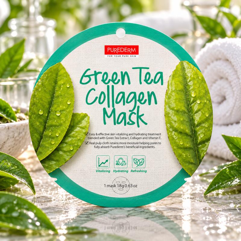 PureDerm Green Tea Fátyolmaszk Circle – 1 db