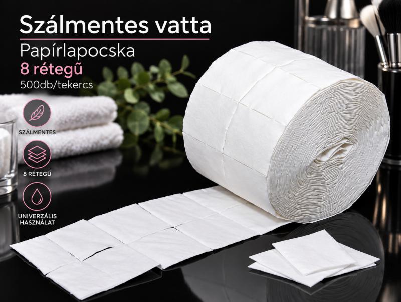 Szálmentes vatta / papírlapocska – 8 rétegű – 500 db/tekercs