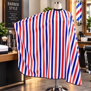 Hajvágó kendő barber csíkos, kapcsos – 140 × 160 cm – (J-01)