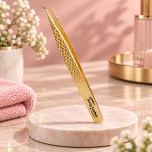 Long Lashes szempilla csipesz hajlított, arany (LLA33012) 12 cm