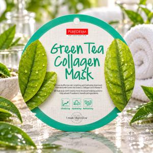 PureDerm Green Tea Fátyolmaszk Circle – 1 db