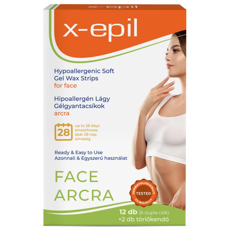 X-Epil Használatra kész hipoallergén gélgyantacsíkok arcra - 12db/csomag (XE9248)