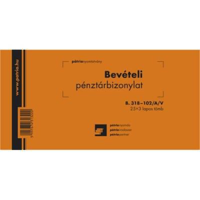 Bevételi pénztárbizonylat 25x3 -B.318-102/A/V- 40tömb/cs