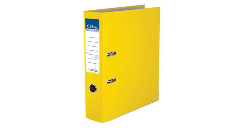 Iratrendező, 75 mm, A4, PP/karton, élvédő sínnel, VICTORIA, "Basic", sárga